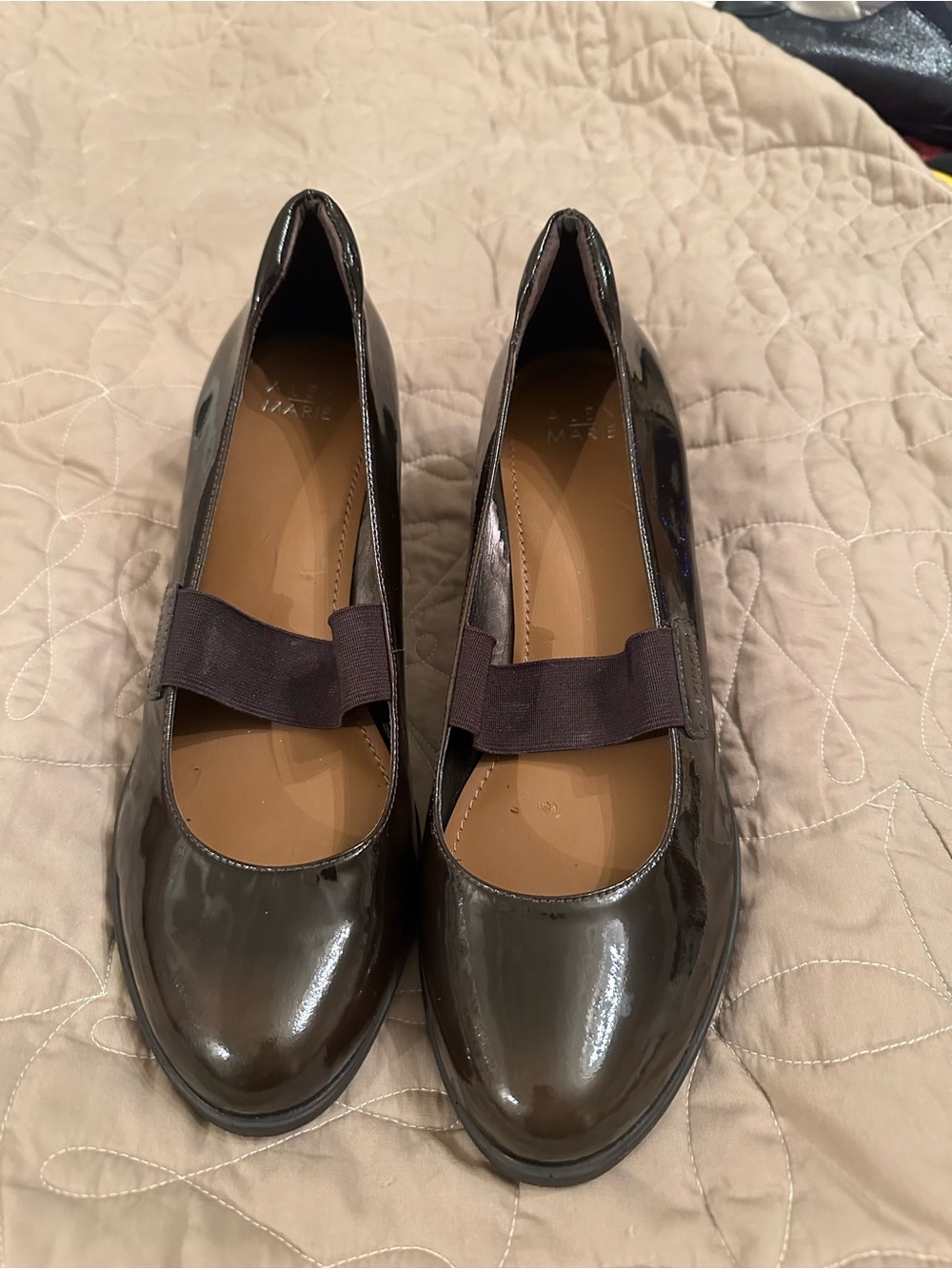 Alex Marie Glossy Dark Brown Patent Mary Jane Wedges